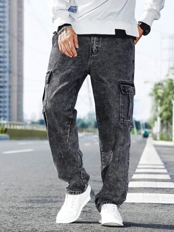 Black Denim Cargo Pants for Men