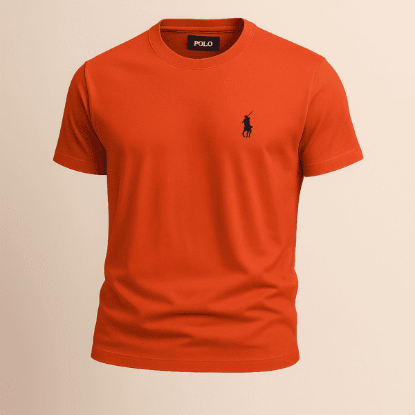 Carmine Orange Round Neck Basic T-Shirt