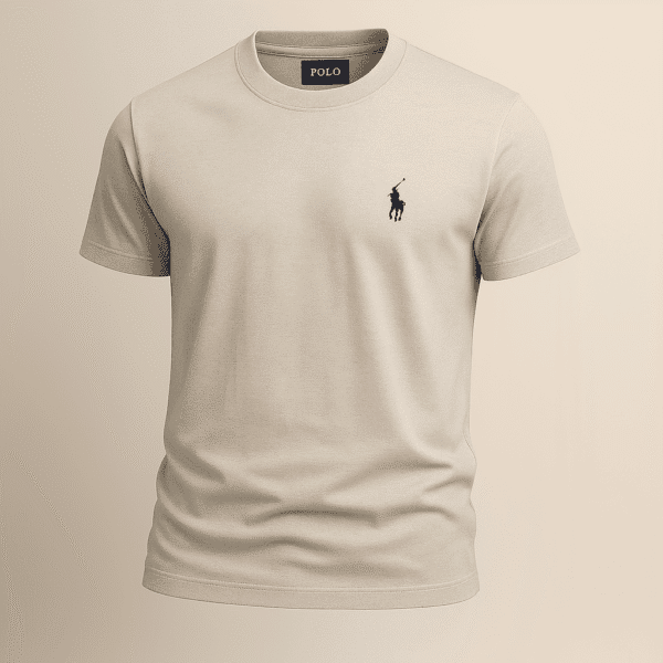 Cream Round Neck Basic T-Shirt